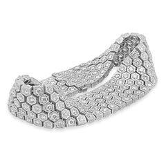 18K White Gold and Round Diamond Honeycomb Bracelet 7.0"