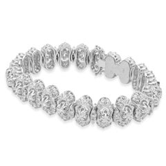 Pulsera vintage de eslabones ovalados en oro blanco de 18 quilates con diamantes redondos, 6,75"