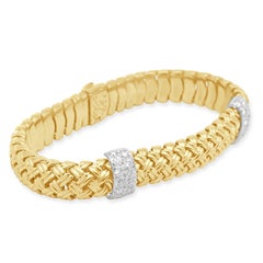 Jean Vitau - Bracciale in oro giallo 18 carati e platino con intreccio a canestro / Pietre di diamante 7,0