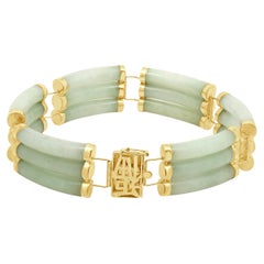 Bracelet à maillons fixes à 3 rangées en or jaune 14 carats et jade, 6,75 pouces