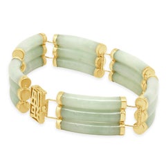 Bracelet à maillons fixes à 3 rangées en or jaune 14 carats et jade, 6,75 pouces