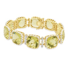 14K Two-Tone Yellow and White Gold Lemon Quartz and Diamond Bracelet 7.75"