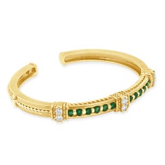 Bracciale a cerniera Judith Ripka in oro giallo 18 carati con smeraldi e diamanti, 6,75"