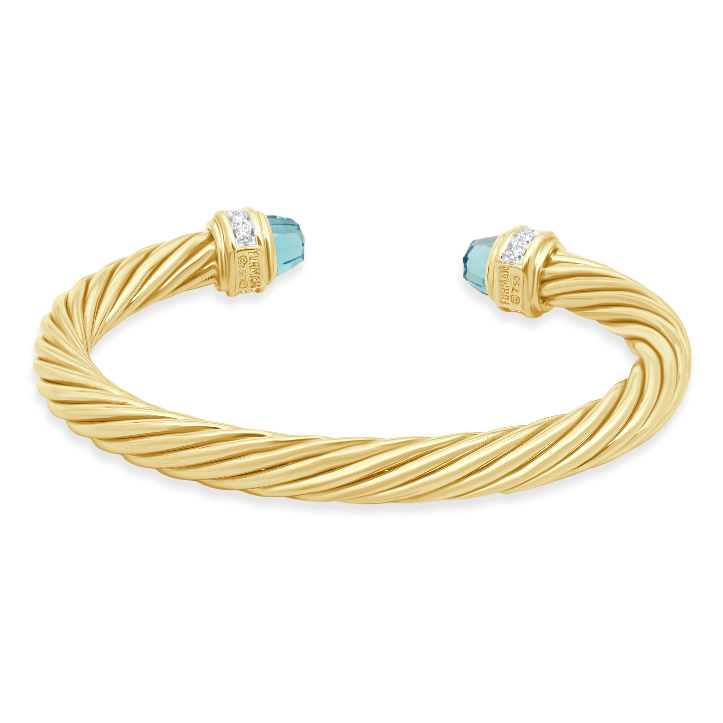Stone Yellow Color David Yurman 18K Yellow Gold Classic Cablespira Cuff Bracelet For Sale ...