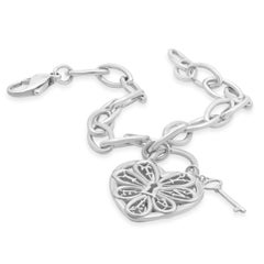 Tiffany & Co. Sterling Silver Heart Padlock and Key Charm Bracelet 7.75"