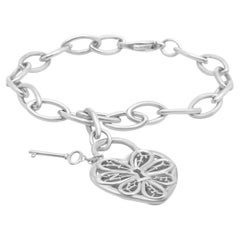 Tiffany & Co. Sterling Silver Heart Padlock and Key Charm Bracelet 7.75"