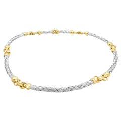 14K Two-Tone Yellow and White Gold Braided Station Necklace 16.75"