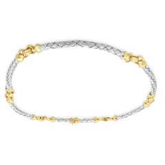 14K Two-Tone Yellow and White Gold Braided Station Necklace 16.75"