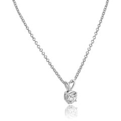 14K W Gold, 4-Prong Set Round Brilliant Cut Diamond Solitaire Pendant Necklace