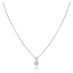 14K W Gold, 4-Prong Set Round Brilliant Cut Diamond Solitaire Pendant Necklace