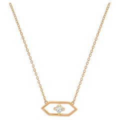 14K Rose Gold and Princess Cut Diamond Solitaire Open Hexagon Frame Necklace 16.