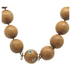 Trianon 18K White Gold and Bezel Set Topaz Wooden Bead Necklace 22-7/8"