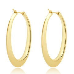 14K Rose Gold Knife Edge Hollow Oval Hoop Earrings