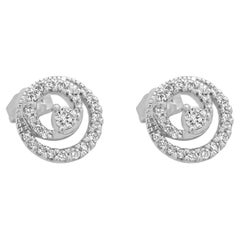 10K White Gold and Round Diamond Double Circle Stud Earrings