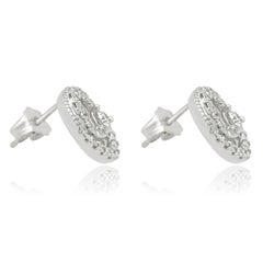 10K White Gold and Round Diamond Double Circle Stud Earrings