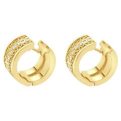 18K Yellow Gold and Round Diamond Huggie Earrings