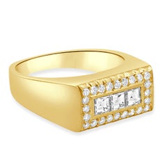 Bague Kurt Wayne en or jaune 18 carats, avec diamants taille carrée et ronde, monture « halo » et dessus carré