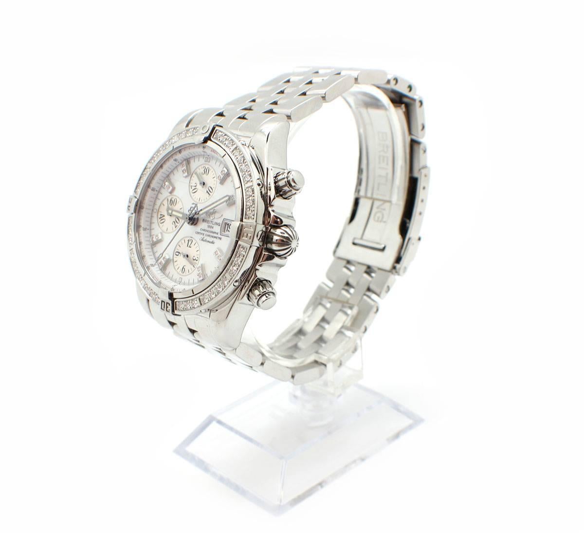 Breitling Stainless Steel Diamond Chronomat Evolution automatic Wristwatch   In Excellent Condition In Scottsdale, AZ