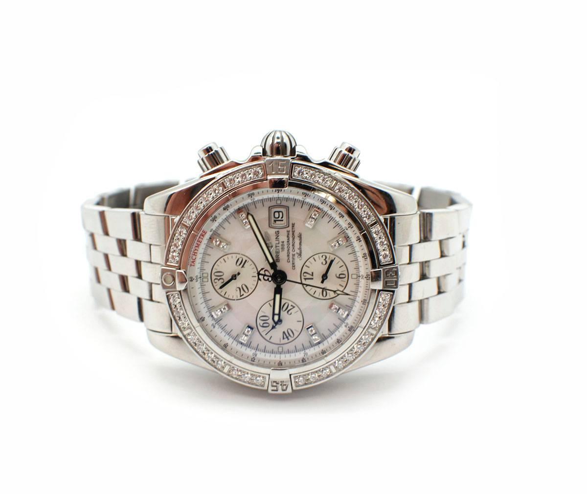 Breitling Stainless Steel Diamond Chronomat Evolution automatic Wristwatch   1