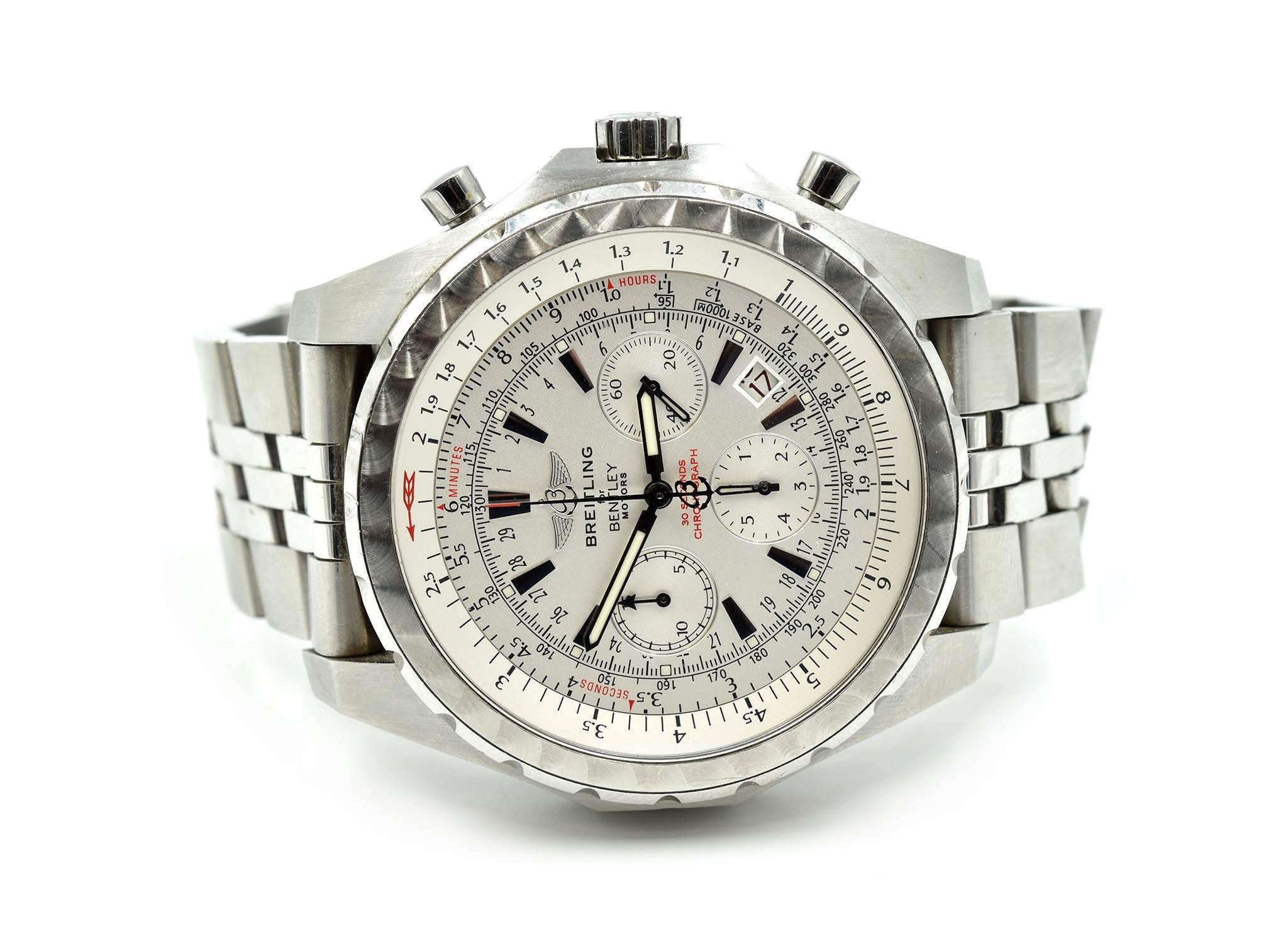 Breitling for Bentley Stainless Steel Chronograph automatic Wristwatch In Excellent Condition In Scottsdale, AZ