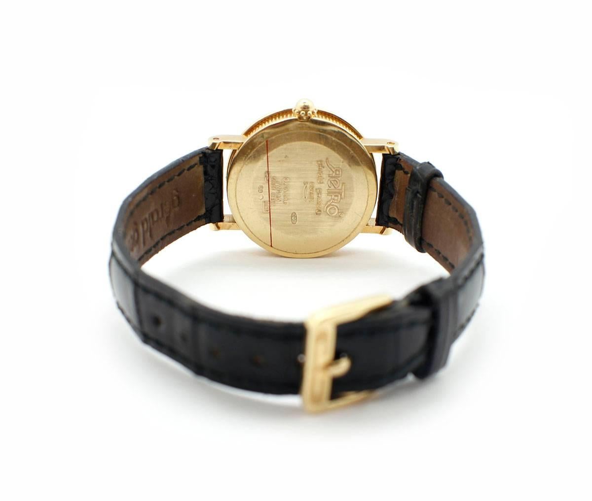 Women's or Men's Gerald Genta Yellow Gold Diamond Retro Jump Hour Quartz Wristwatch Ref G.3624.7