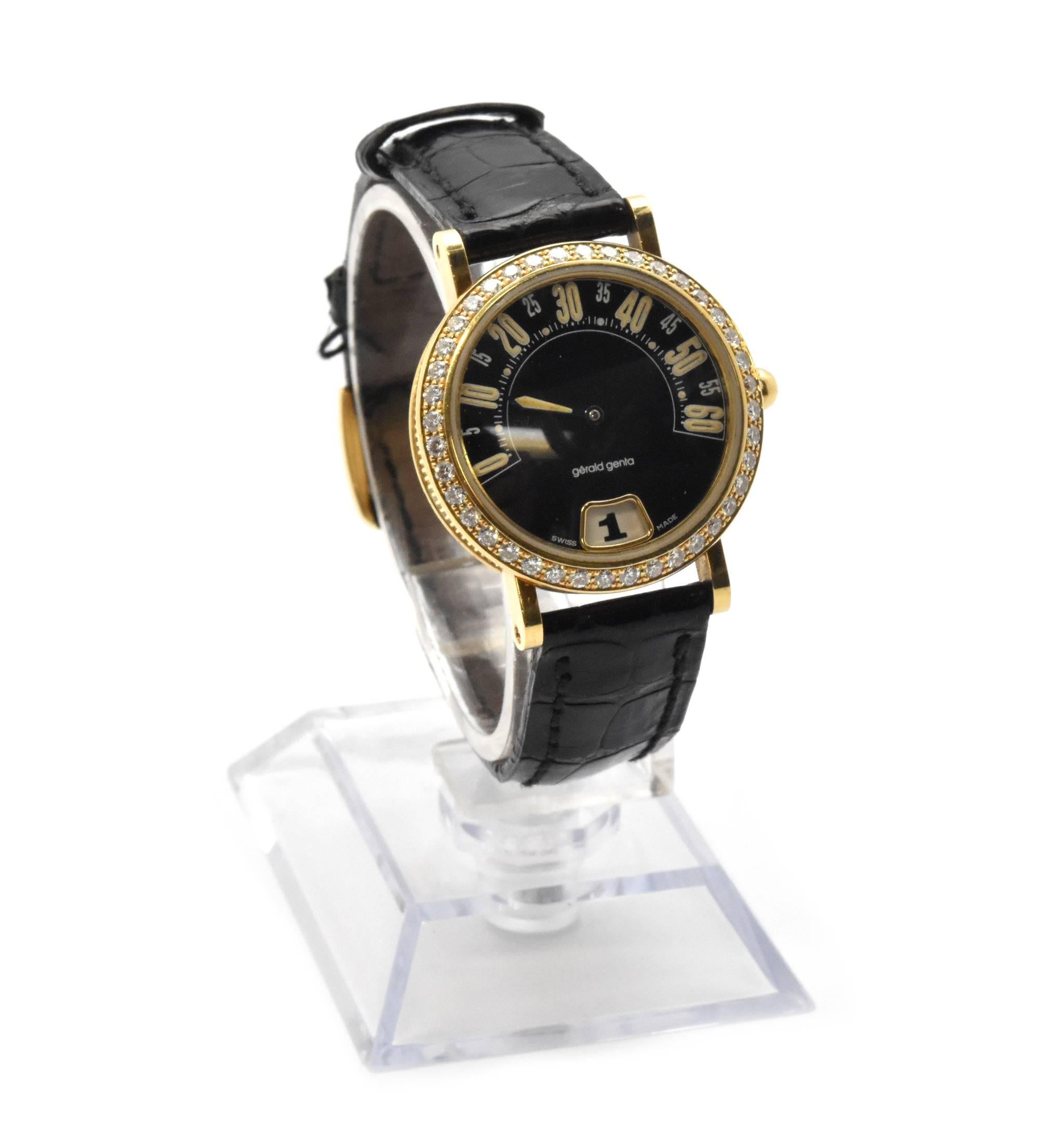 Gerald Genta Yellow Gold Diamond Retro Jump Hour Quartz Wristwatch Ref G.3624.7 1