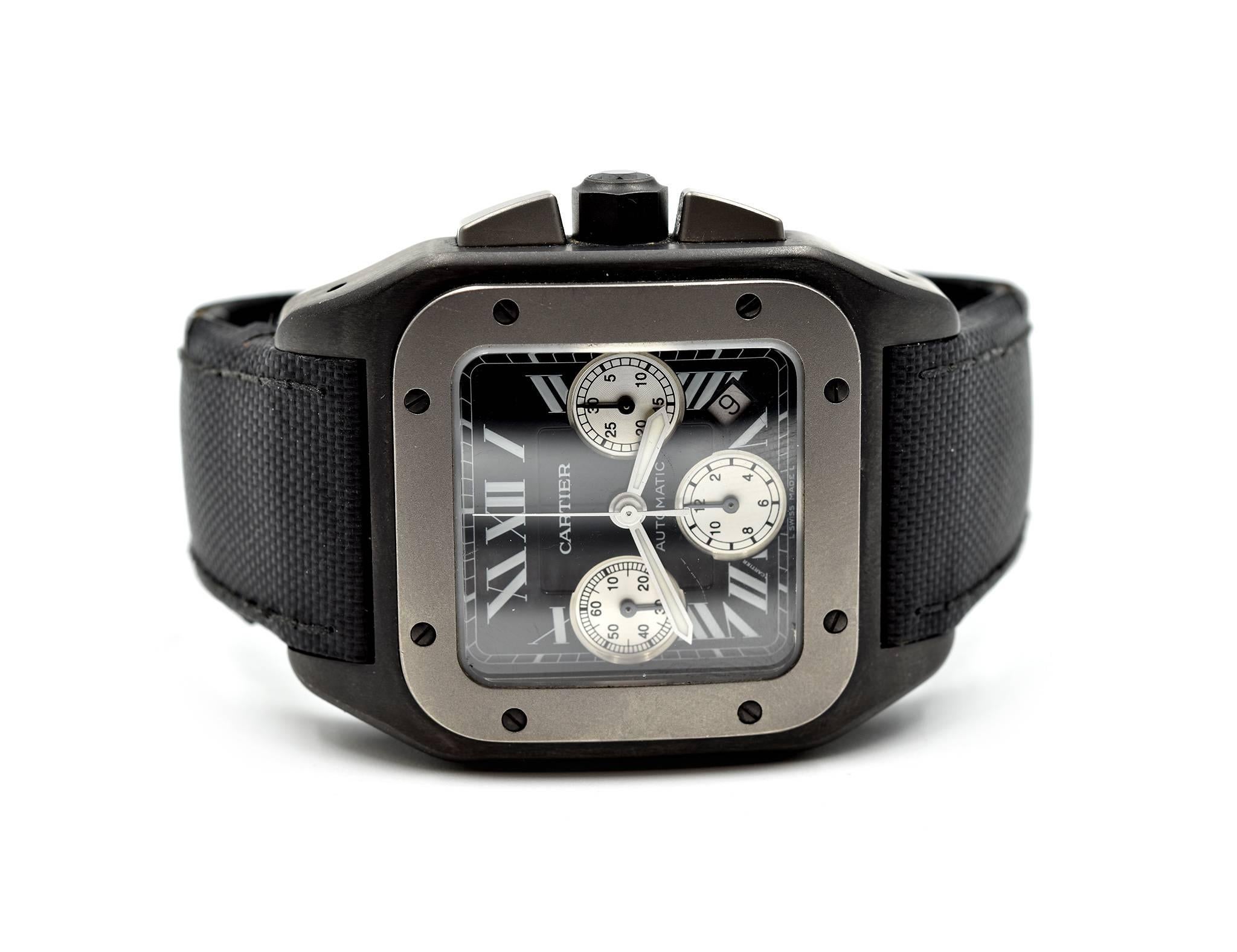 Cartier Titanium Stainless Steel Santos 100 Chronograph Automatic Wristwatch In Excellent Condition In Scottsdale, AZ