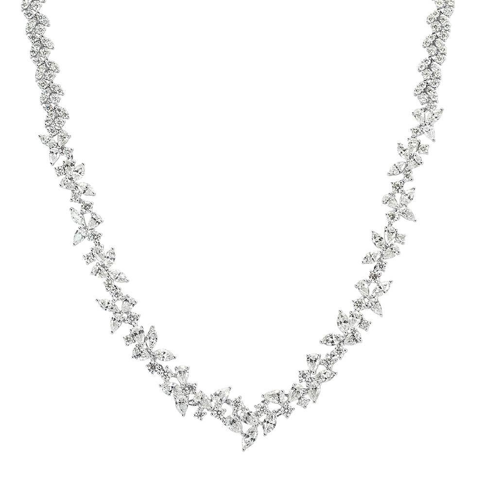 Mark Broumand 17.75 Carat Fancy Cluster Diamond Necklace in 18 Karat White Gold