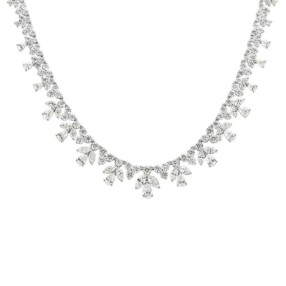 Mark Broumand 14.15 Carat Fancy Cluster Diamond Necklace in 18 Karat White Gold