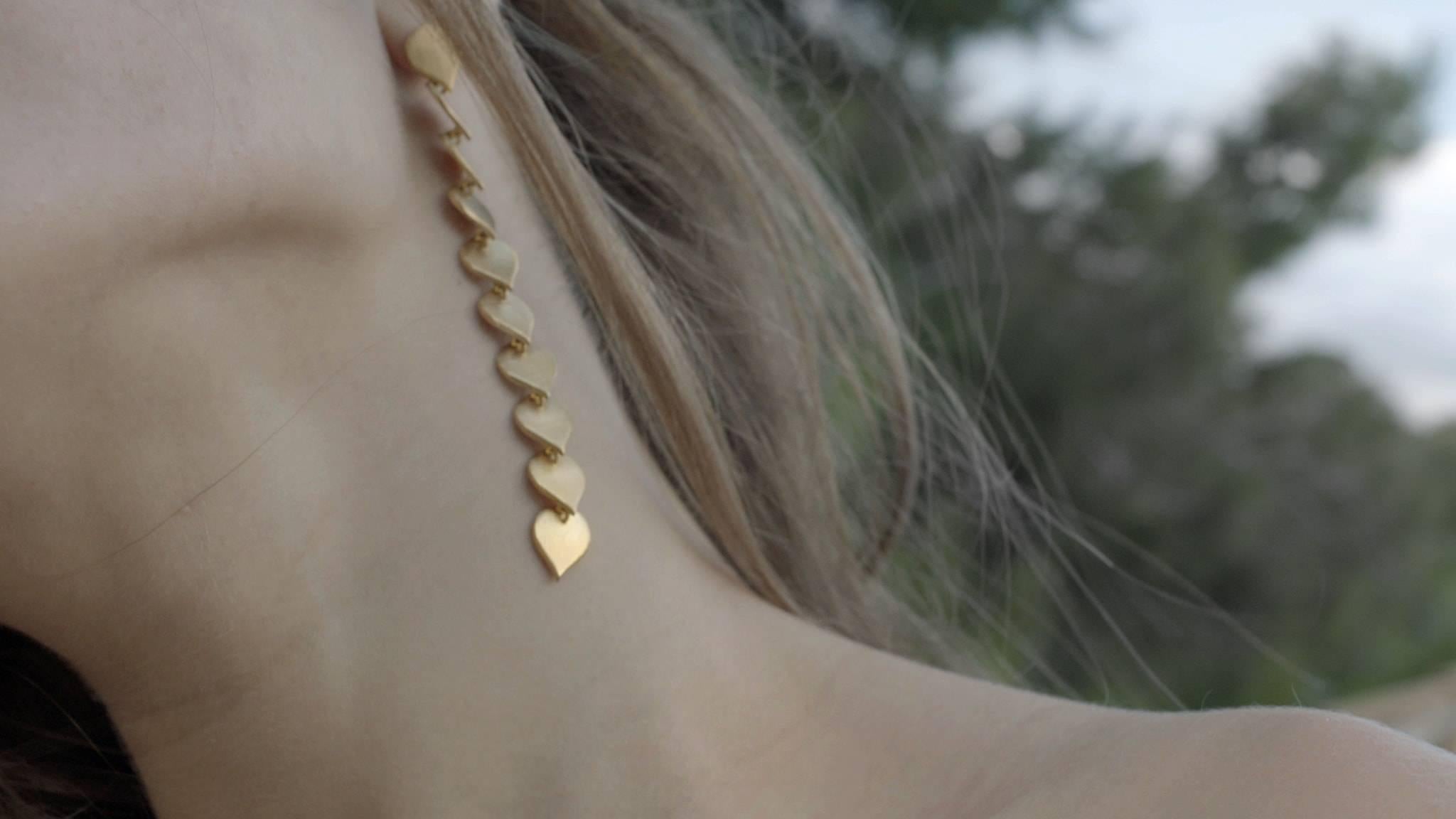 Timeless Gold Plated Brass Teardrop Shaped Motif Greek Drop Earrings For Sale 1