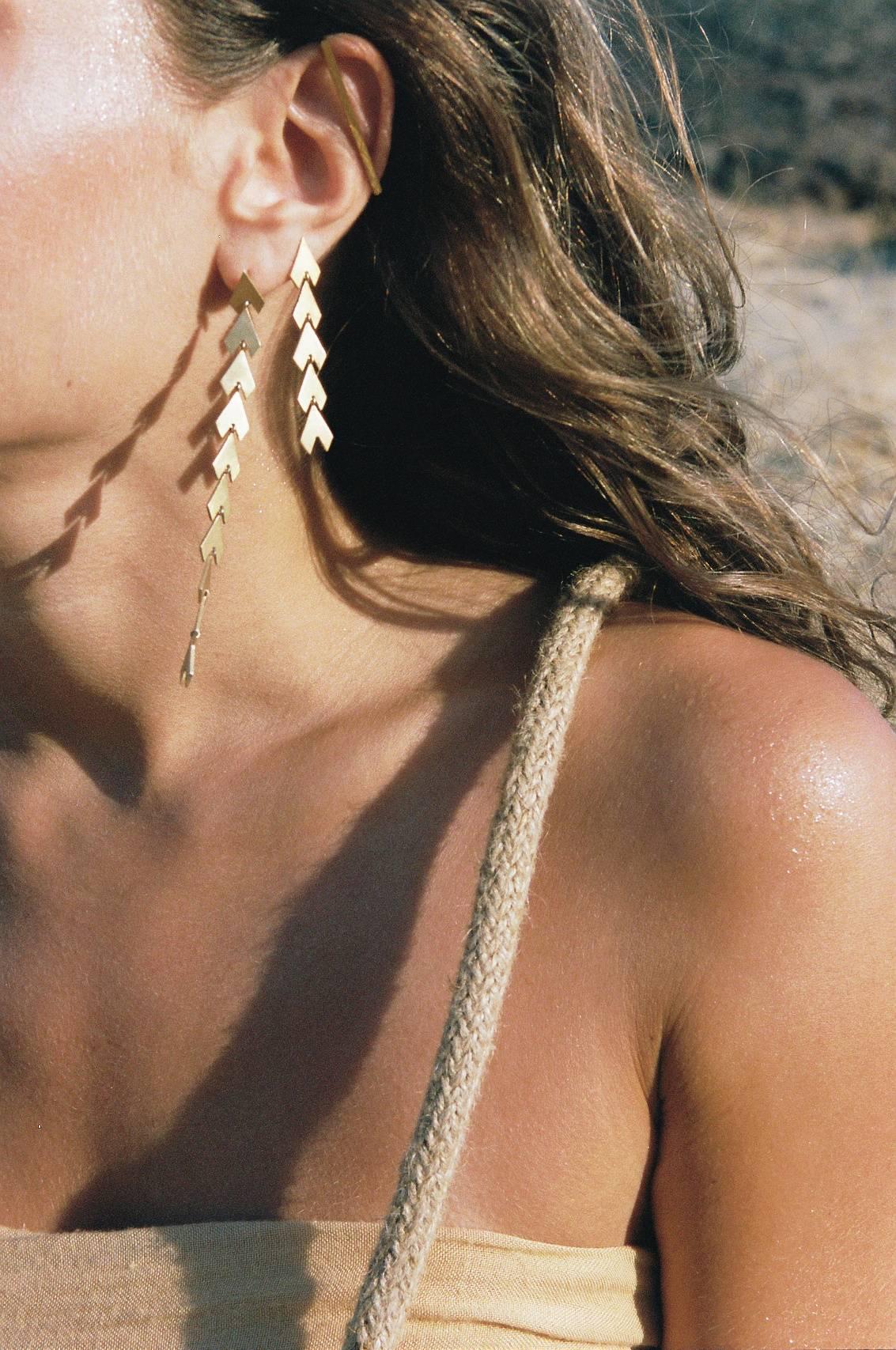 Women's Timeless Gold-Plated Brass Arrow Shaped Greek Drop Earrings
