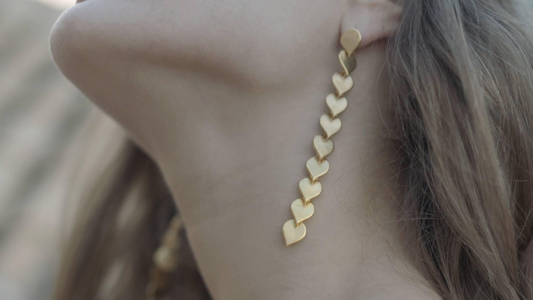 Contemporary Timeless Gold-Plated Brass Teardrop Shaped Motif Greek Drop Earrings
