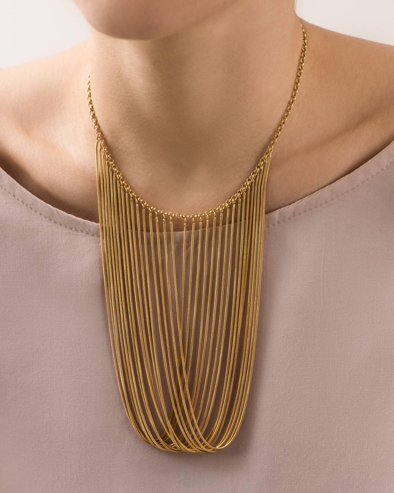 Statement Multi Snake Chain Rose Gold-Plated Brass Greek Necklace In New Condition For Sale In Athens, GR