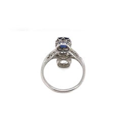 Art Deco Platinum Old Cut Diamond and Sapphire Ring