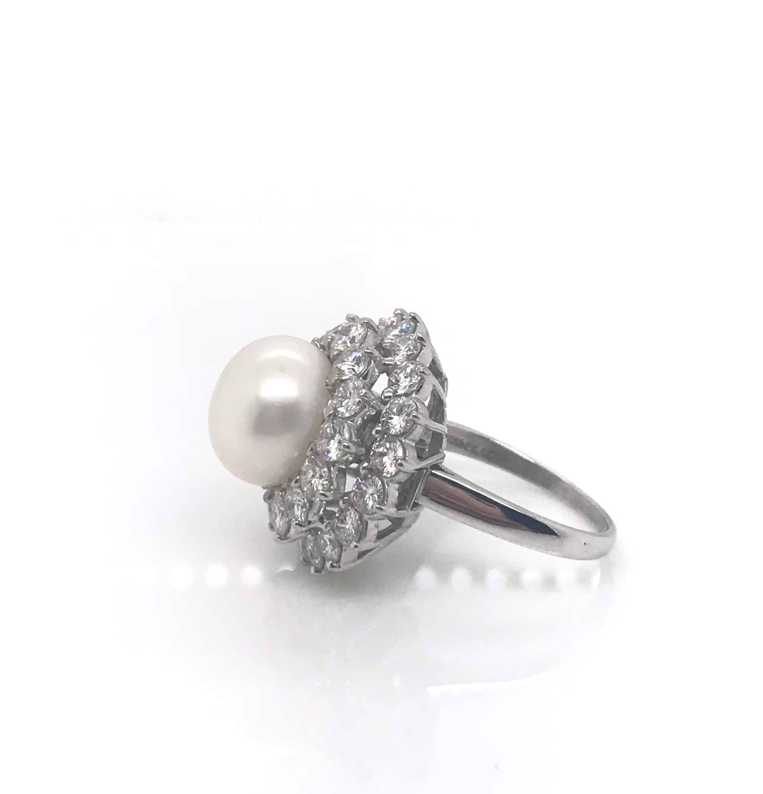 Retro 4.80 Carat Diamond Pearl Princess Dress Ring or Pendant For Sale