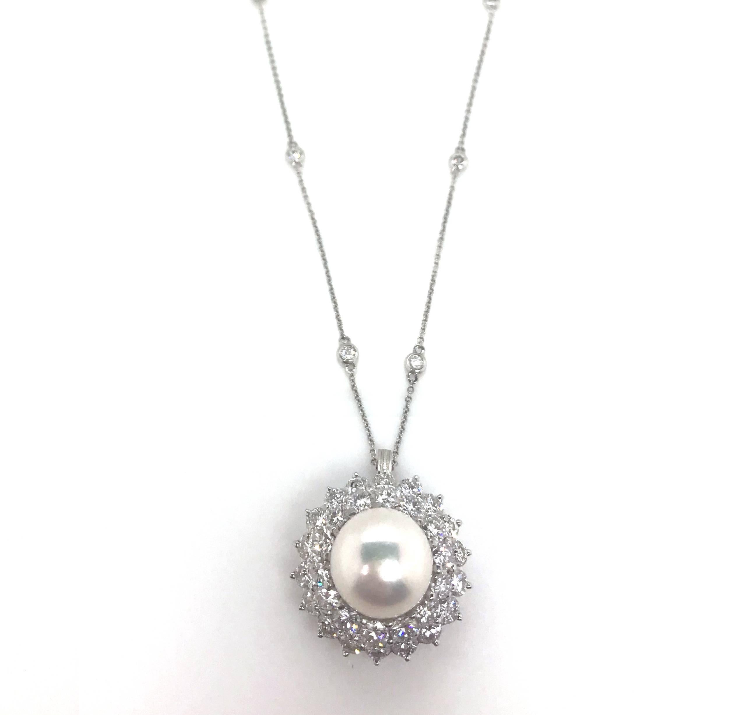 4.80 Carat Diamond Pearl Princess Dress Ring or Pendant For Sale 1