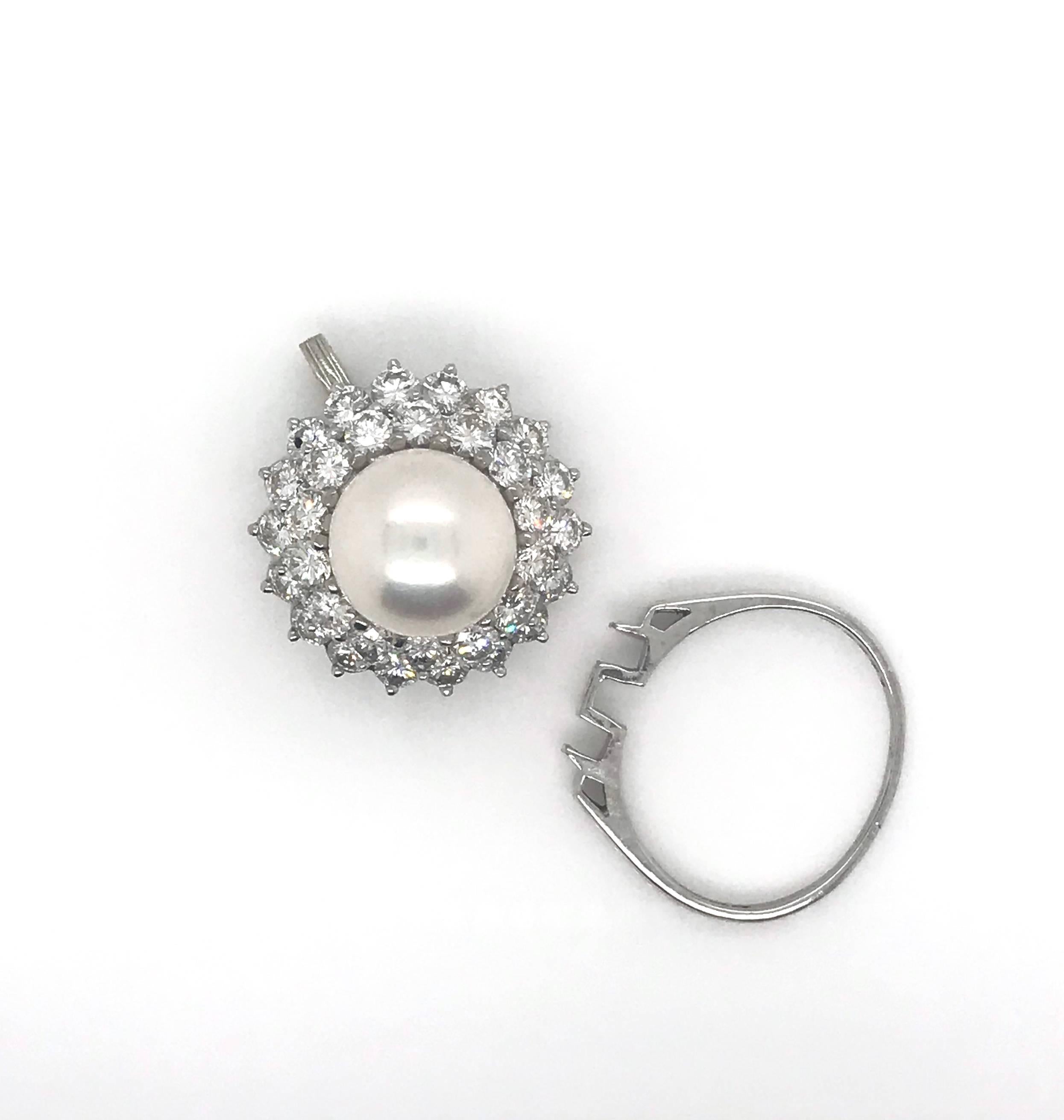 Women's 4.80 Carat Diamond Pearl Princess Dress Ring or Pendant For Sale