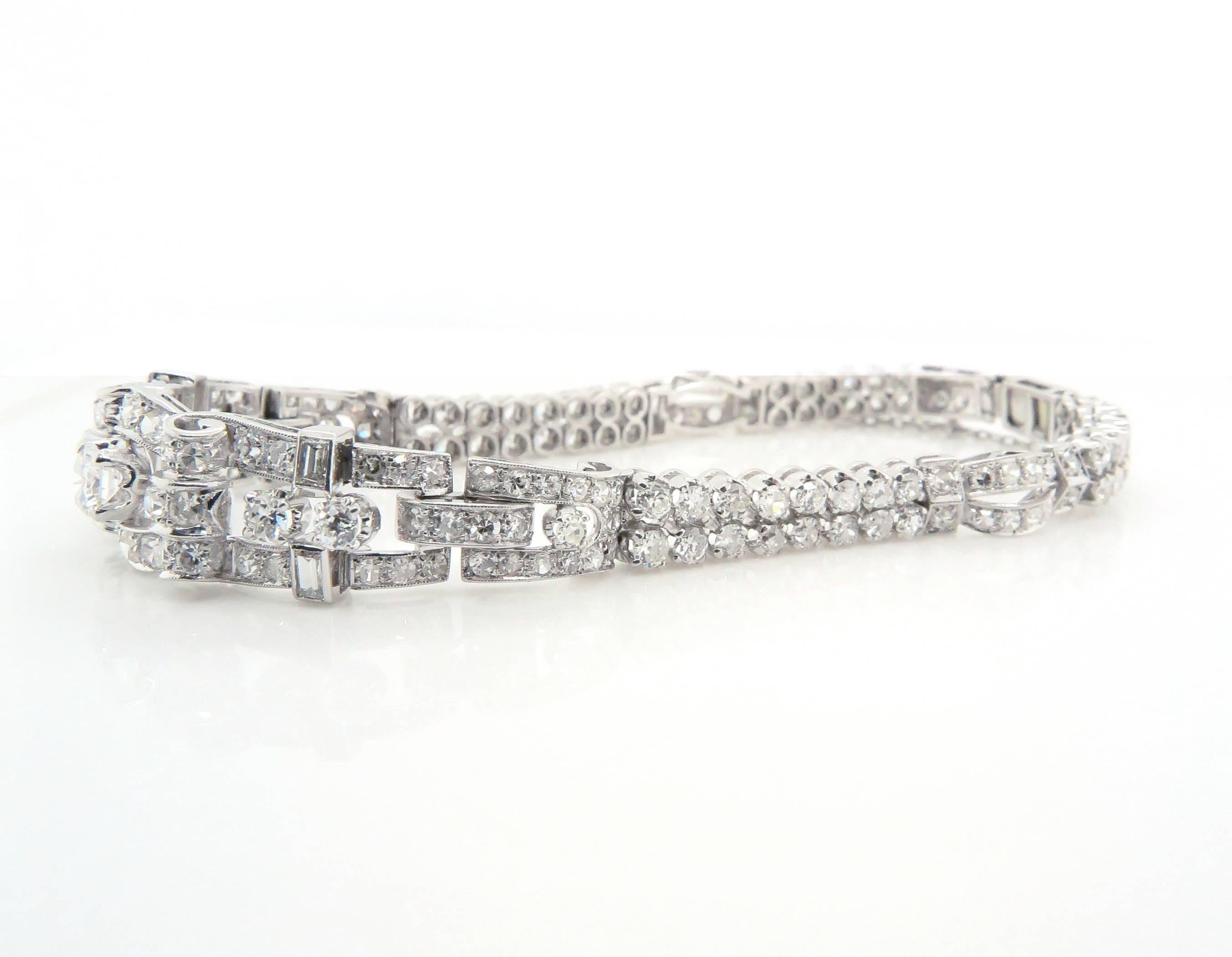 Art Deco Platinum Handmade Diamond Bracelet For Sale