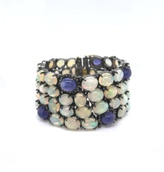 Yellow Gold and Oxidized Silver Diamond, Opal and Tanzanite Bracelet