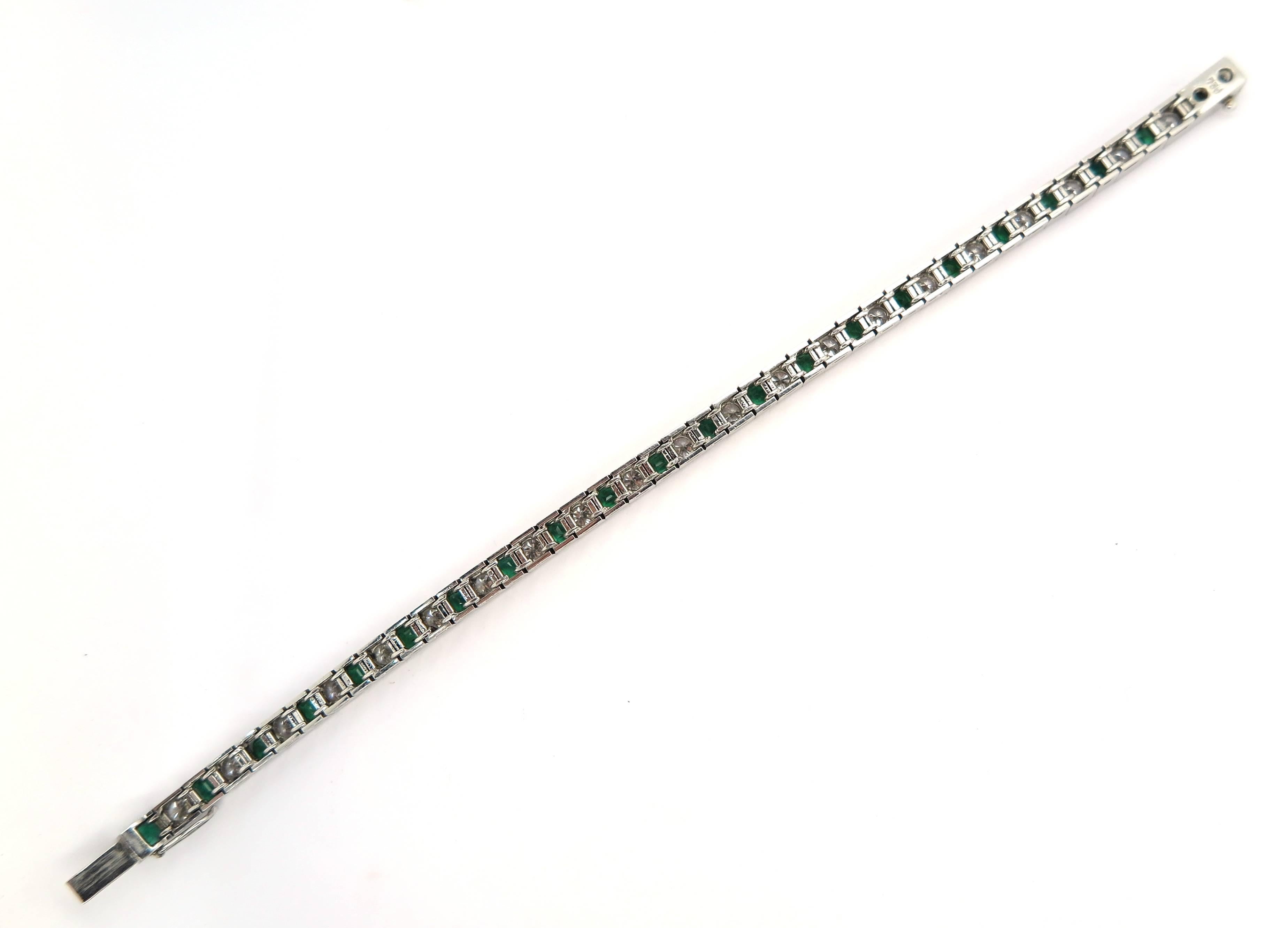 Modern Semi Flexible Diamond and Emerald Bracelet