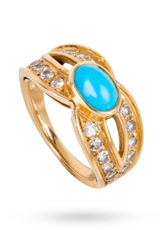 Boucheron Yellow 18 Karat Gold Turquoise Diamond Dress Ring