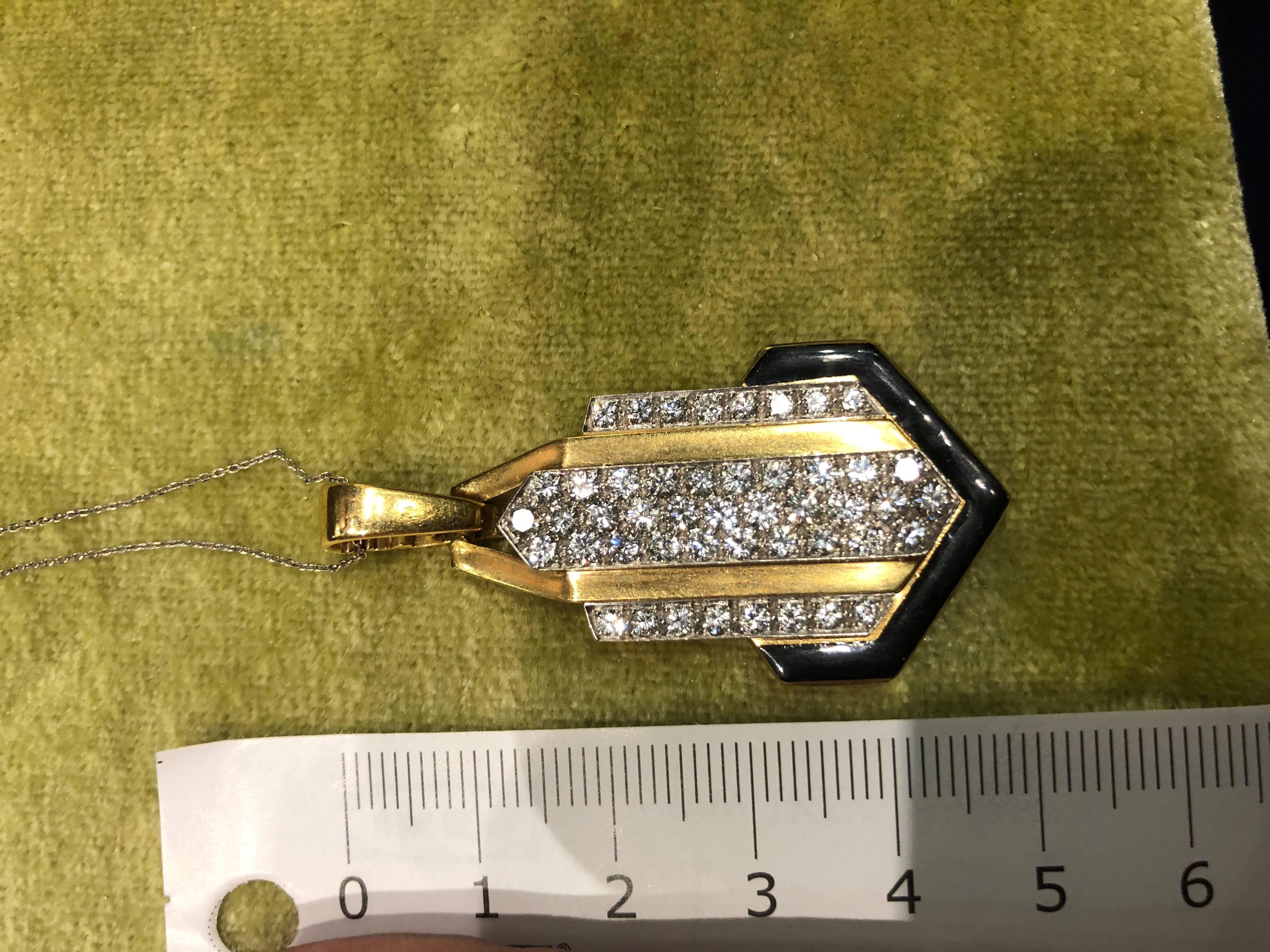 Art Deco David Webb Diamonds, Enamel, Platinum and Gold Pendant Necklace