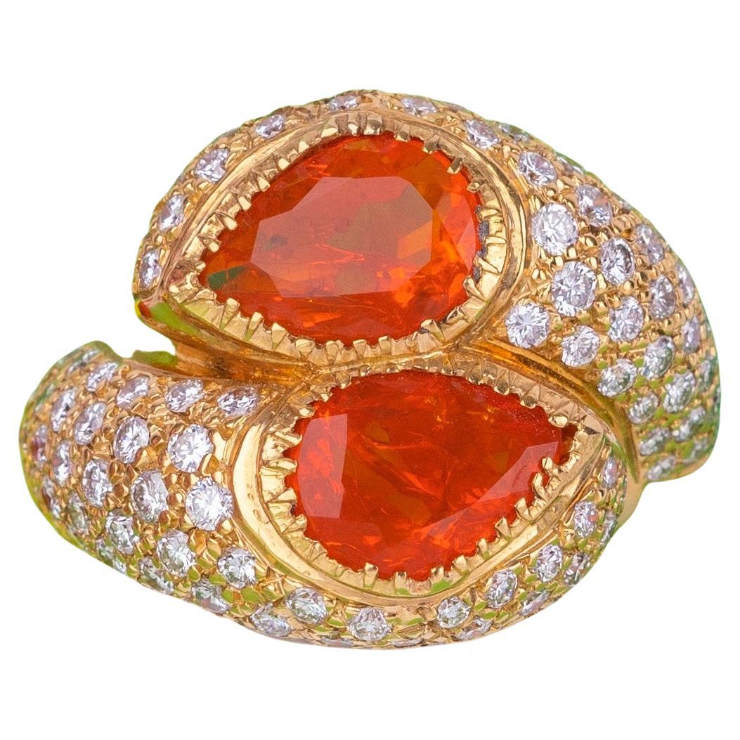 Fire Opal Diamond Ring For Sale