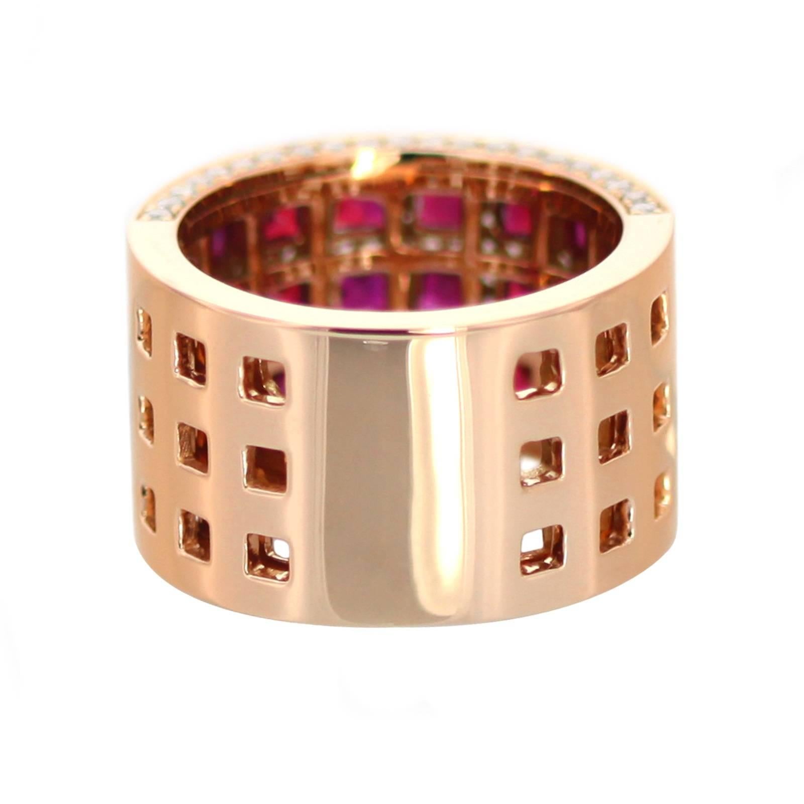 Contemporary 19 Karat Gold Diamond, Ruby Enny Band Ring For Sale