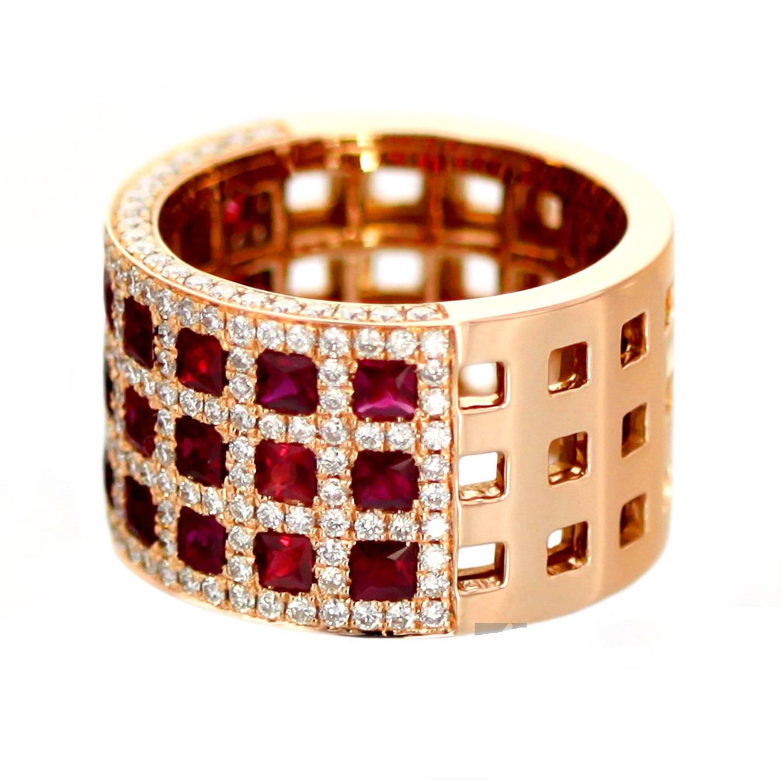 Piece is made as first generation jewelry piece
Exclusive premium grade calibrated diamonds
Set with 1.40 carats of diamonds and 2.41 carats of rubies
Features 19K signature seamless micro pave setting
Advanced jewelry manufacturing