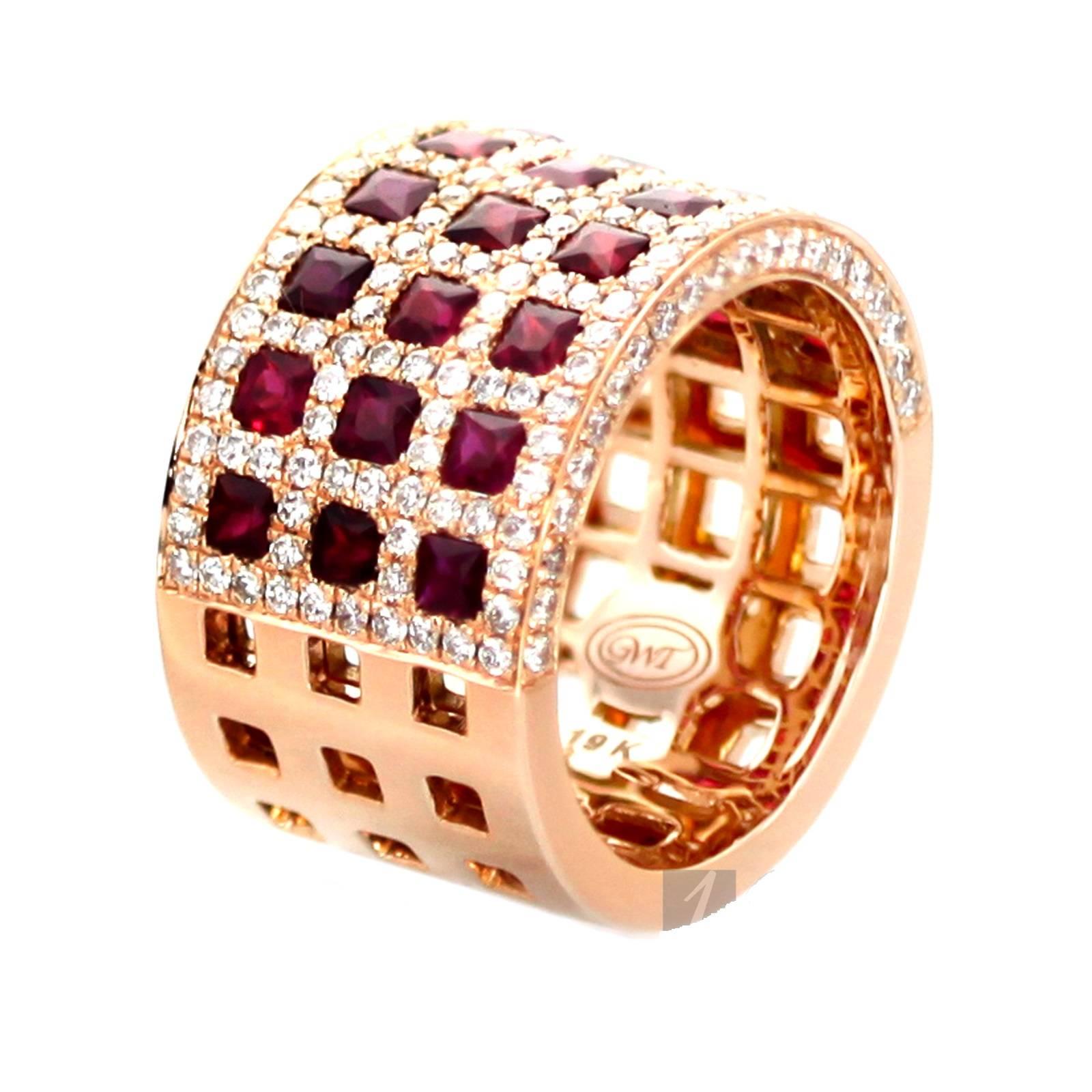 19 Karat Gold Diamond, Ruby Enny Band Ring For Sale