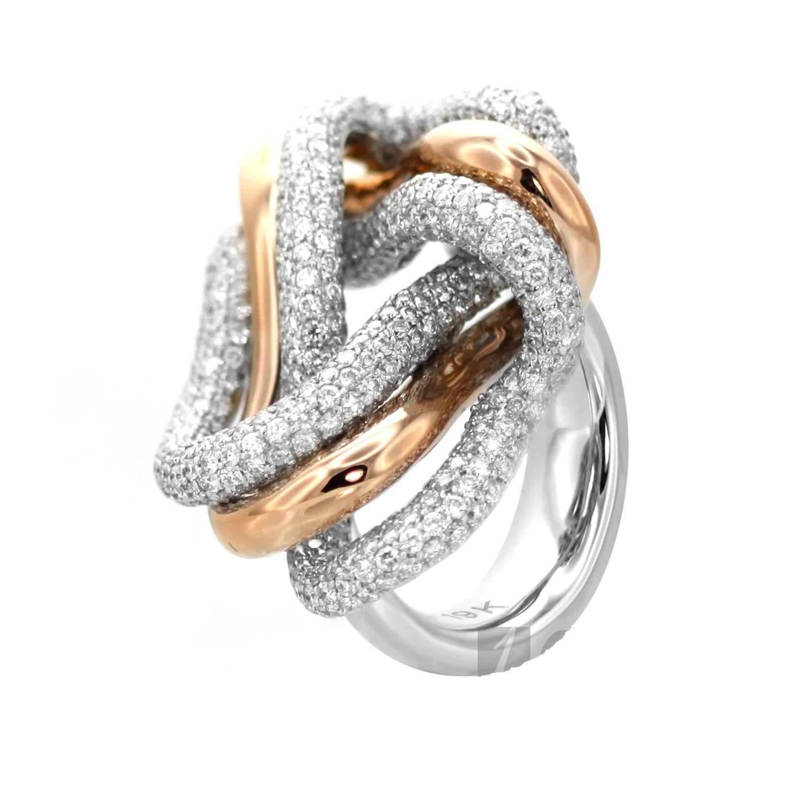 Diamond White Yellow Gold Twist Cocktail Ring by Feri For Sale