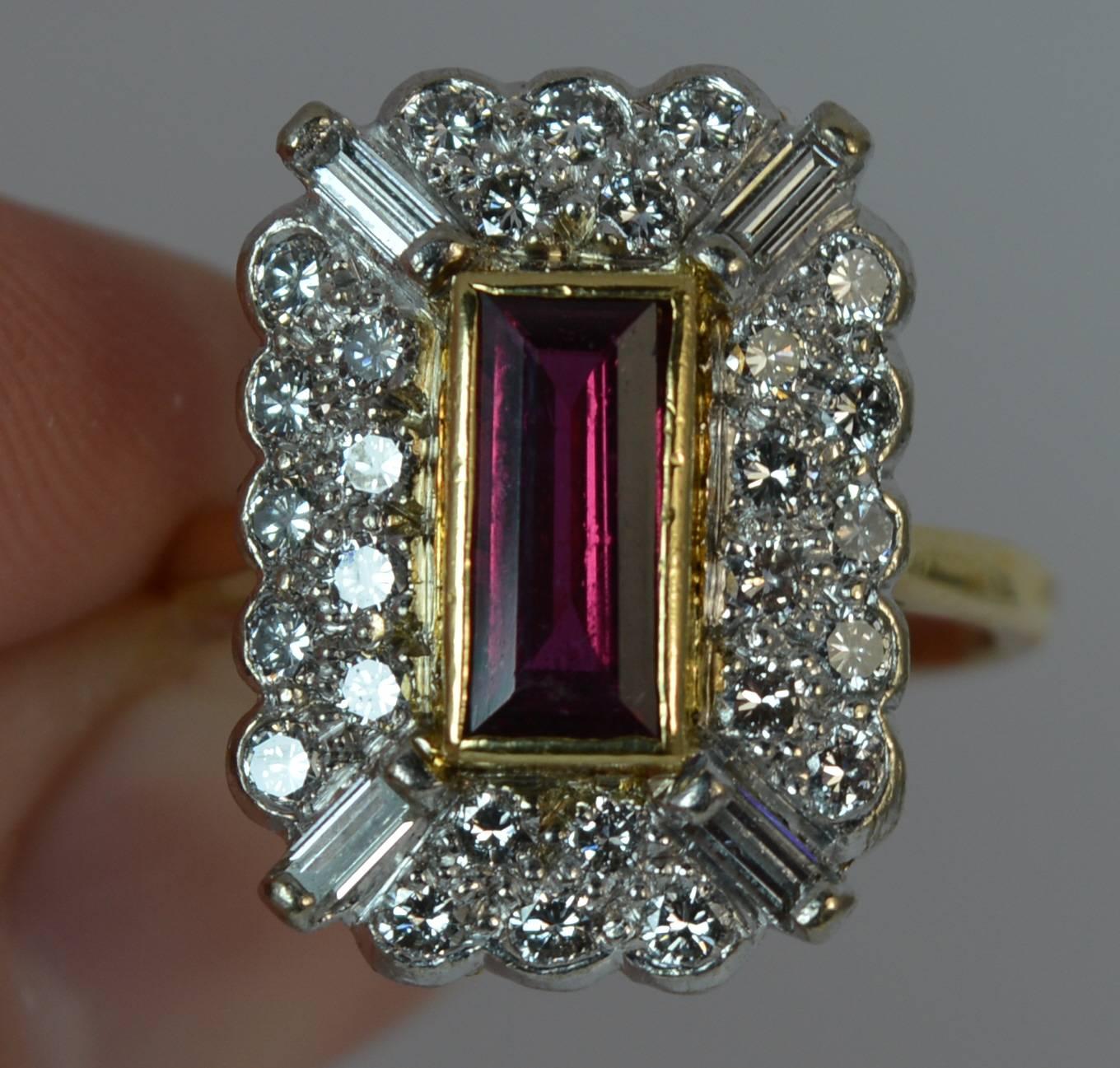 Emerald Cut Ruby and 1.00 Carat Diamond 18 Carat Gold Panel Ring