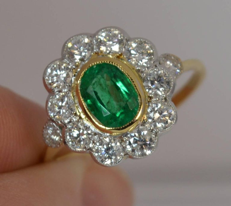 Columbian Emerald and 1.00 Carat Diamond 18 Carat Gold Cluster Ring For ...