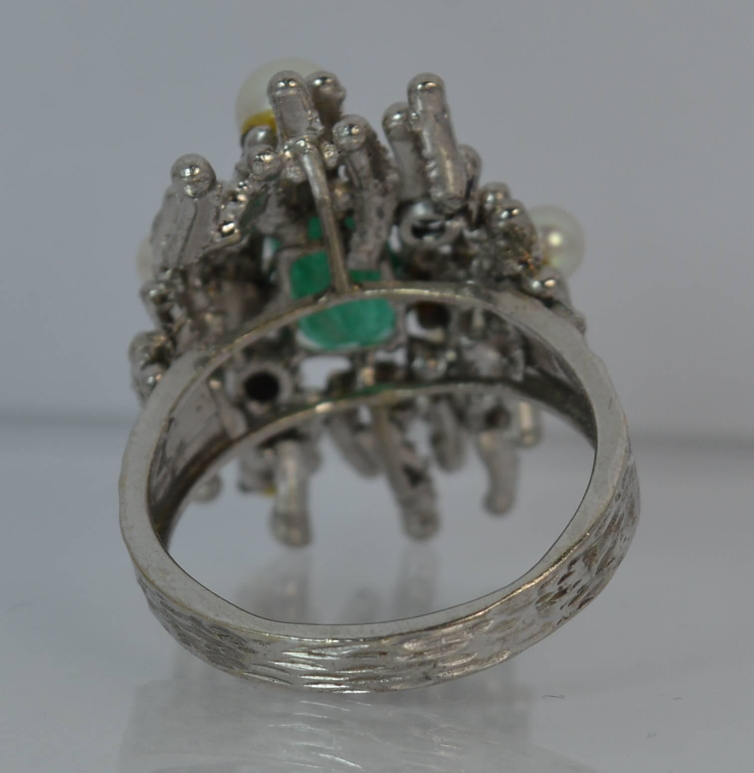 Emerald Opal and Pearl 18 Carat White Gold Cocktail Ring 2